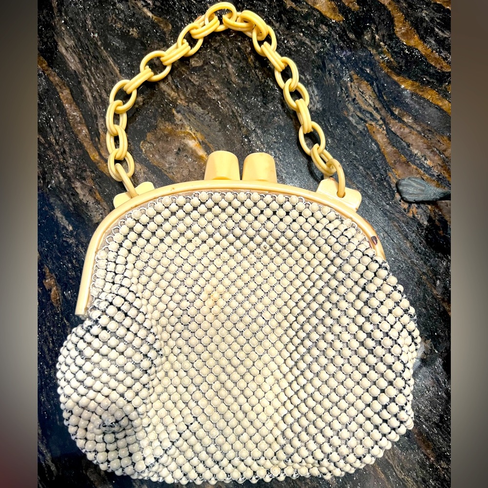 Vintage 💛 Whiting & Davis Alumesh & Bakelite Kisslock Purse Bag 💛 Chainmail 💛